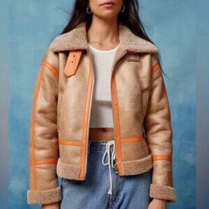 BDG August Faux Leather Cropped Aviator Jacket